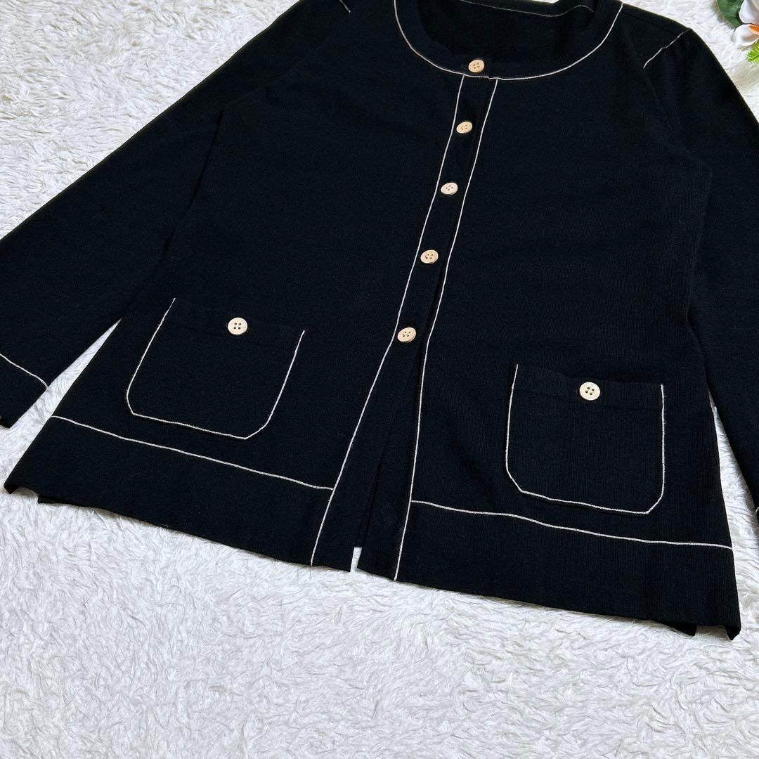 美品/フォクシー　バイカラーカーディガン　羽織り　ライン　ブラック　38