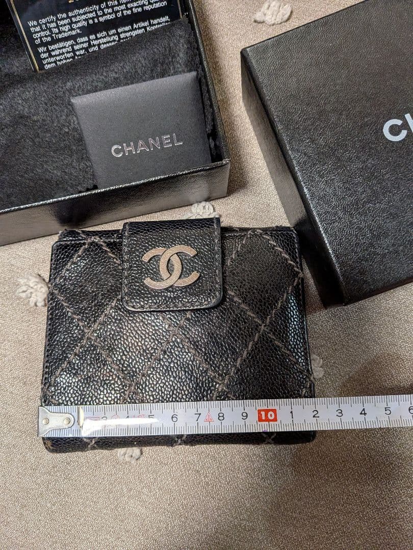 希*✨様 CHANEL キャビアスキン　 二つ折り財布　ワイルドステッチ　訳あり
