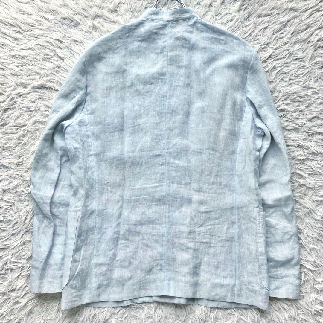 【近年モデル 美品 リネン100%】パパス　マオカラージャケット　ライトブルー