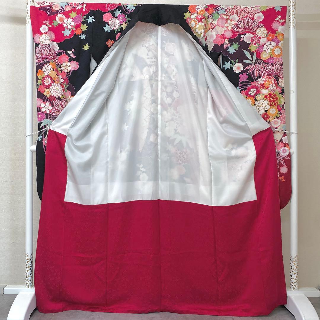 ⭐︎K0835 美品 正絹 振袖 レンタル店放出品 ガード加工 花熨斗黒 11号