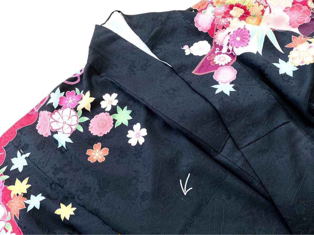 ⭐︎K0835 美品 正絹 振袖 レンタル店放出品 ガード加工 花熨斗黒 11号