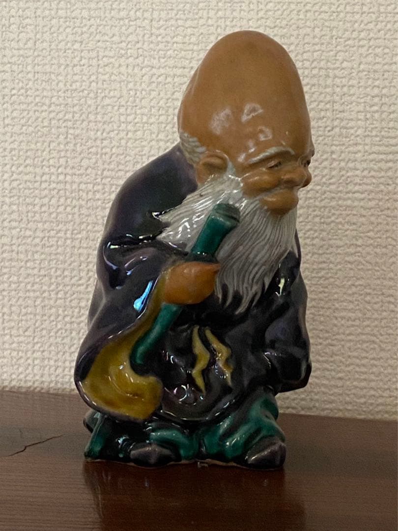 中国美術 陶磁製 七福神 壽老人 缘起物 年代物