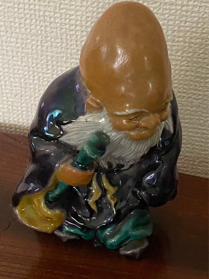 中国美術 陶磁製 七福神 壽老人 缘起物 年代物