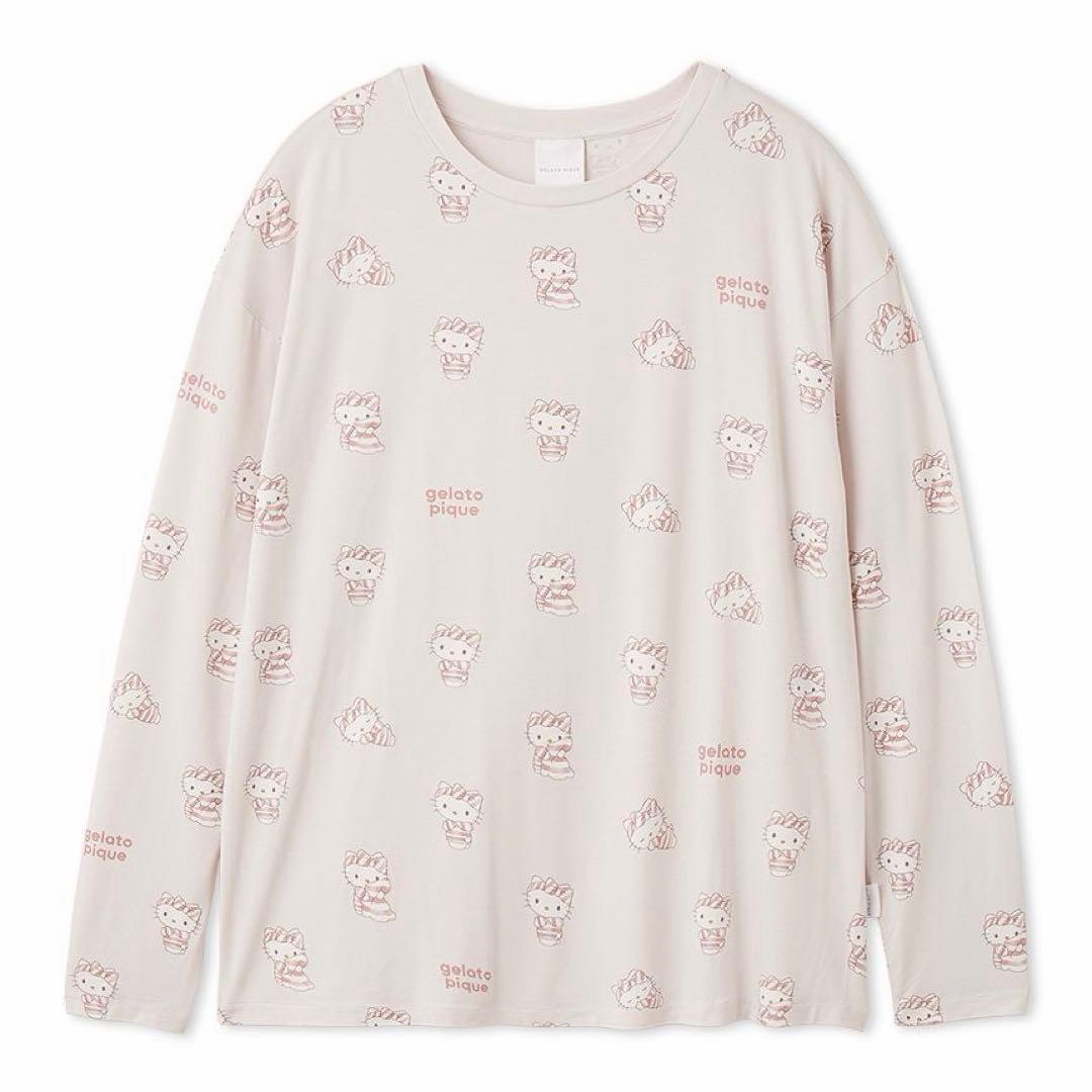 ジェラートピケ 総柄ロングTシャツ キティ ジェラピケ ピンク サンリオ