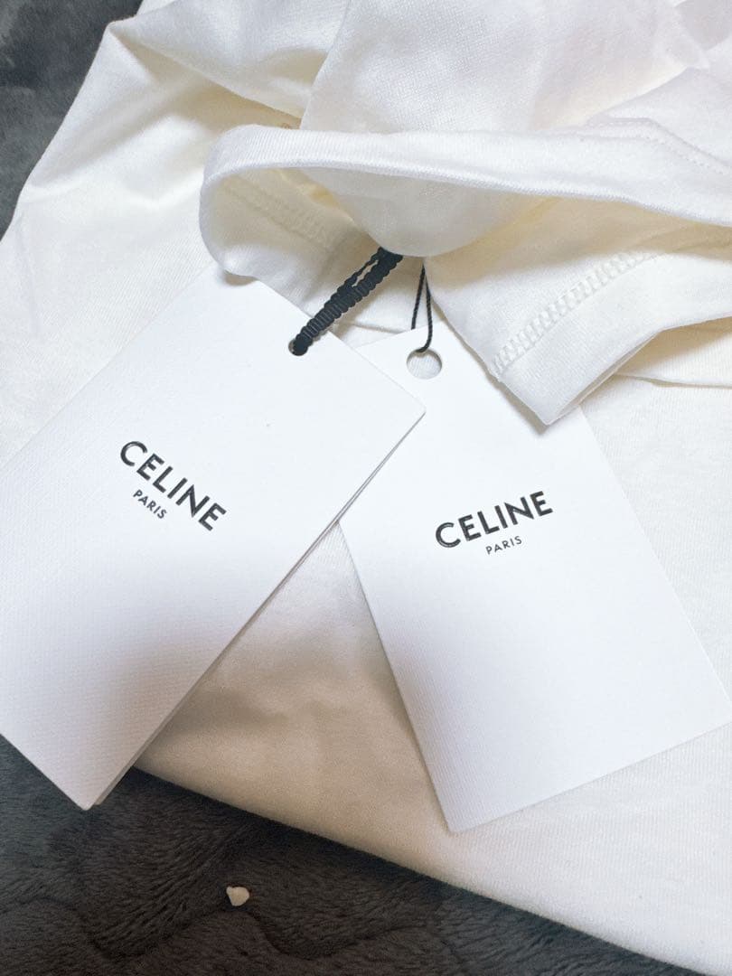 CELINE ホワイト ロゴ Tシャツ M
