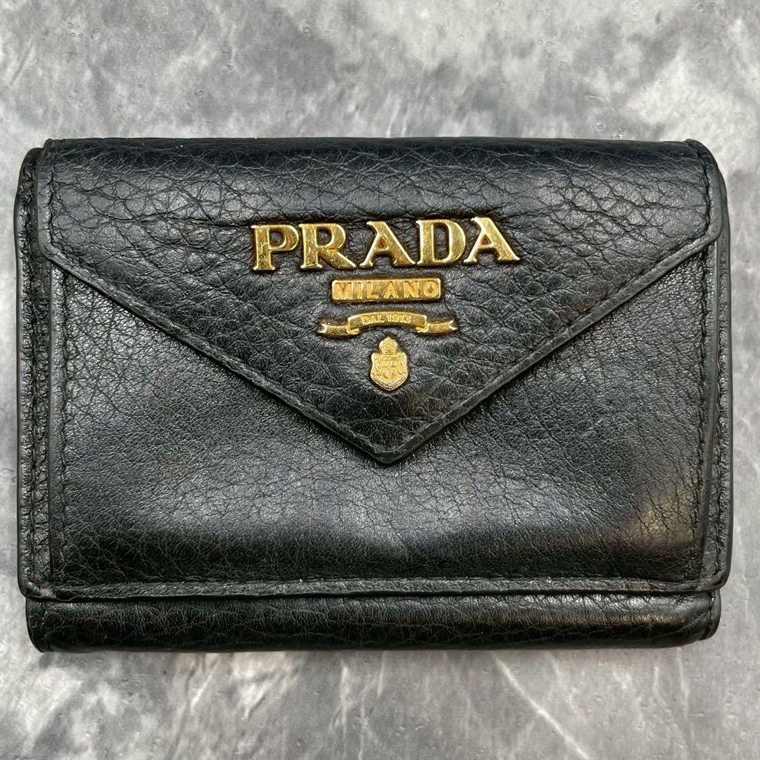 美品✨PRADA ミニ財布　VITELLO DAINO シボ革