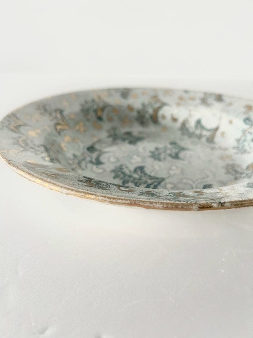 【フランスアンティーク】クレイユモントロー　ミュゲ　金彩　深皿　26cm