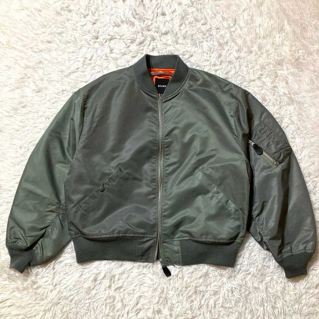 【極美品】BEAMS CRAZYパターン MA-1 ワイドフィット／オリーブ／M