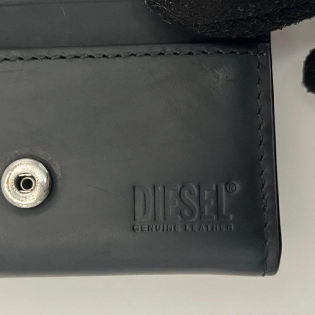 DIESEL 三つ折り財布 ラバー加工 レザー ブラック ミニ財布 Dロゴ デカ