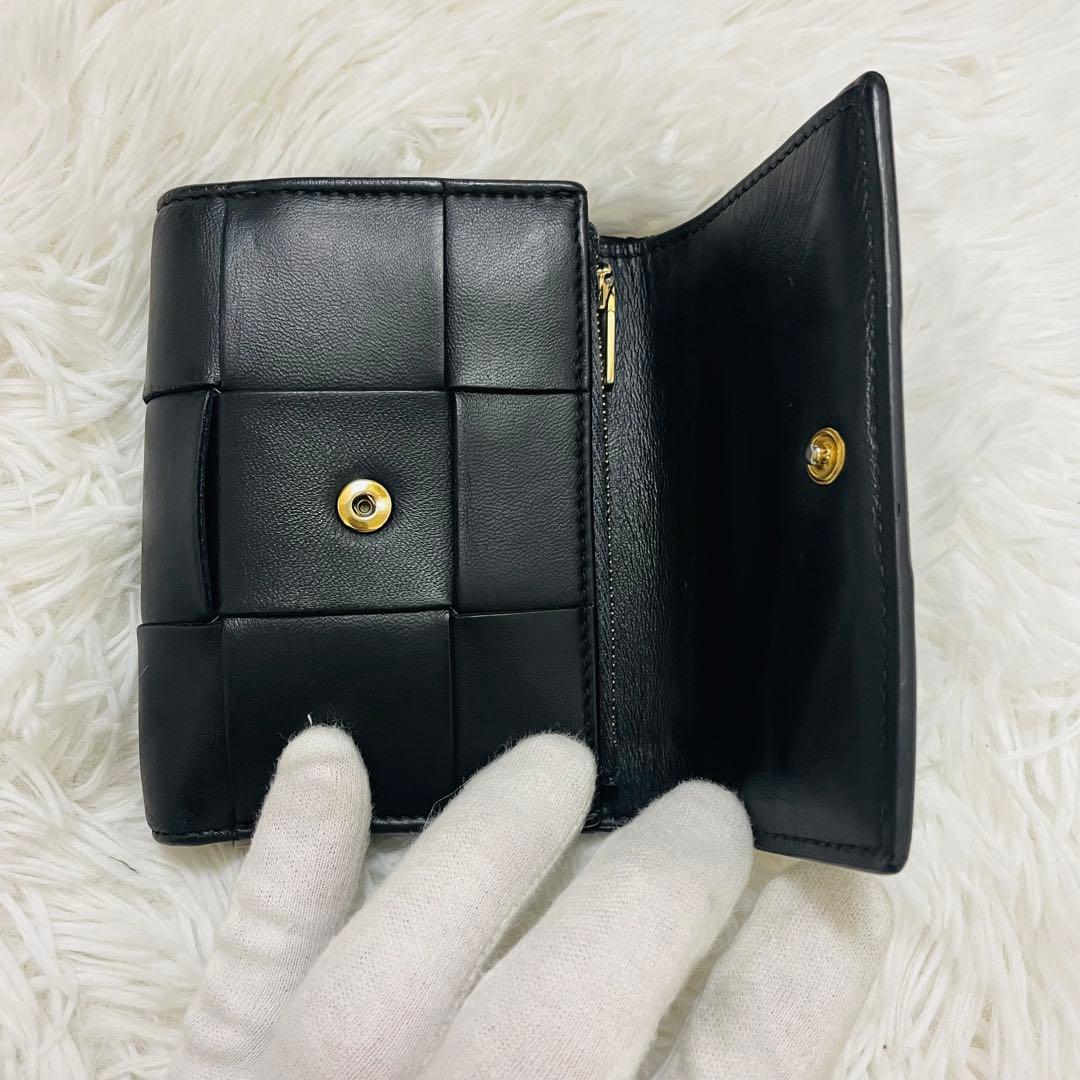 極美✨ボッテガヴェネタ 三つ折り財布 カセット レザー ブラック