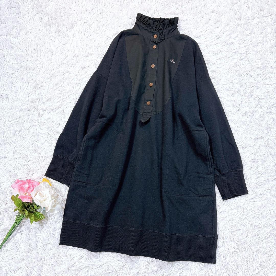 希少【美品】ヴィヴィアン フリルカラースウェットワンピース オーブ刺繍 ブラック