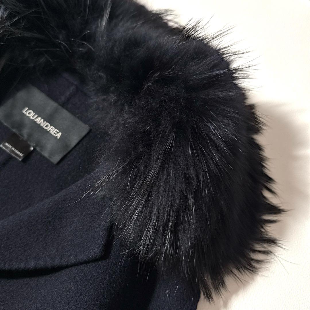 ルーアンドレア LOU ANDREA 濃紺 ラクーンファー リバーコート