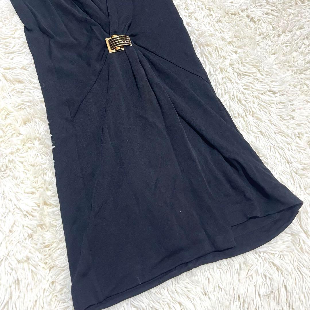 【美品】グッチ　ワンピース　ノースリーブ　カシュクール　ブラック×ゴールド
