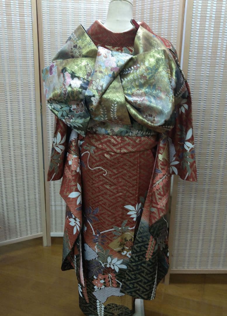 【振袖フルセット】豪華絢爛古典柄 極上振り袖 身丈158cm 全通柄袋帯成人式