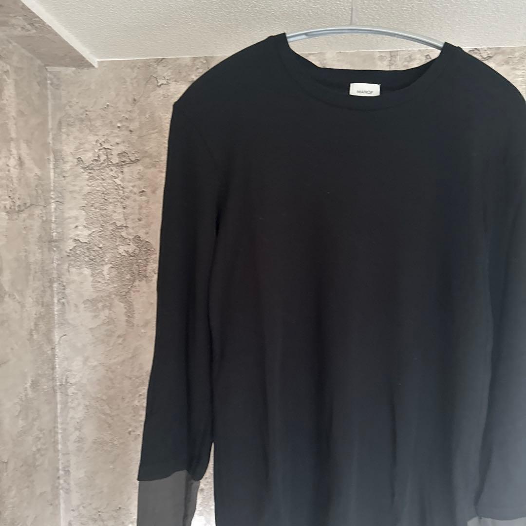 MANOF 　LAYERED SLEEVE CUT TOPS　ブラック