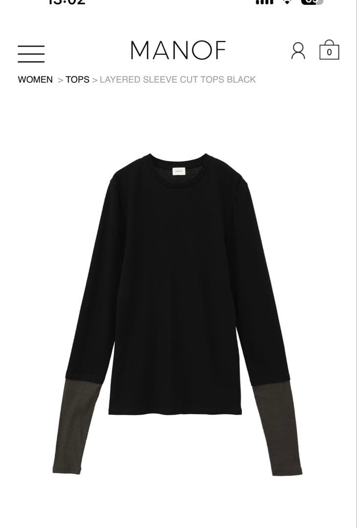 MANOF 　LAYERED SLEEVE CUT TOPS　ブラック