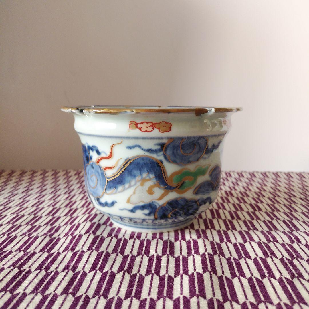 古伊万里 色絵染付 雲龍文りん茶碗 蕎麦猪口 向付 渦福 極上手 アンティーク