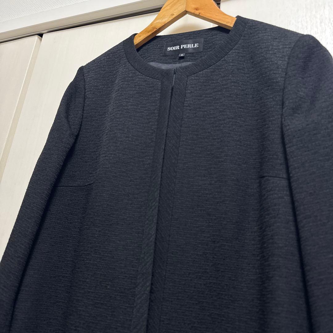 東京ソワール　SOIRPERLE ブラック ノーカラー　ロングジャケット 11号