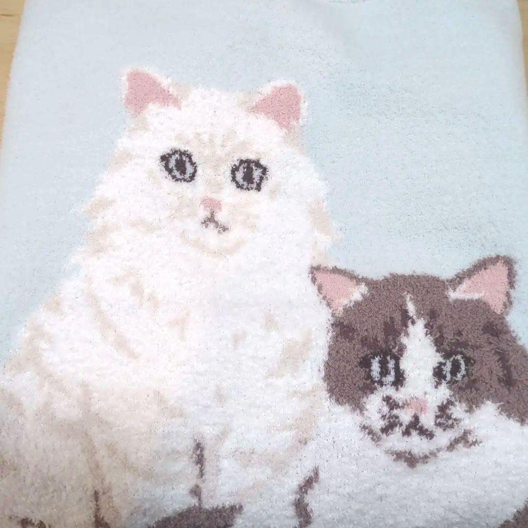 ジェラートピケ　水色　pique 猫柄　 クルーネックルームウェア　新作
