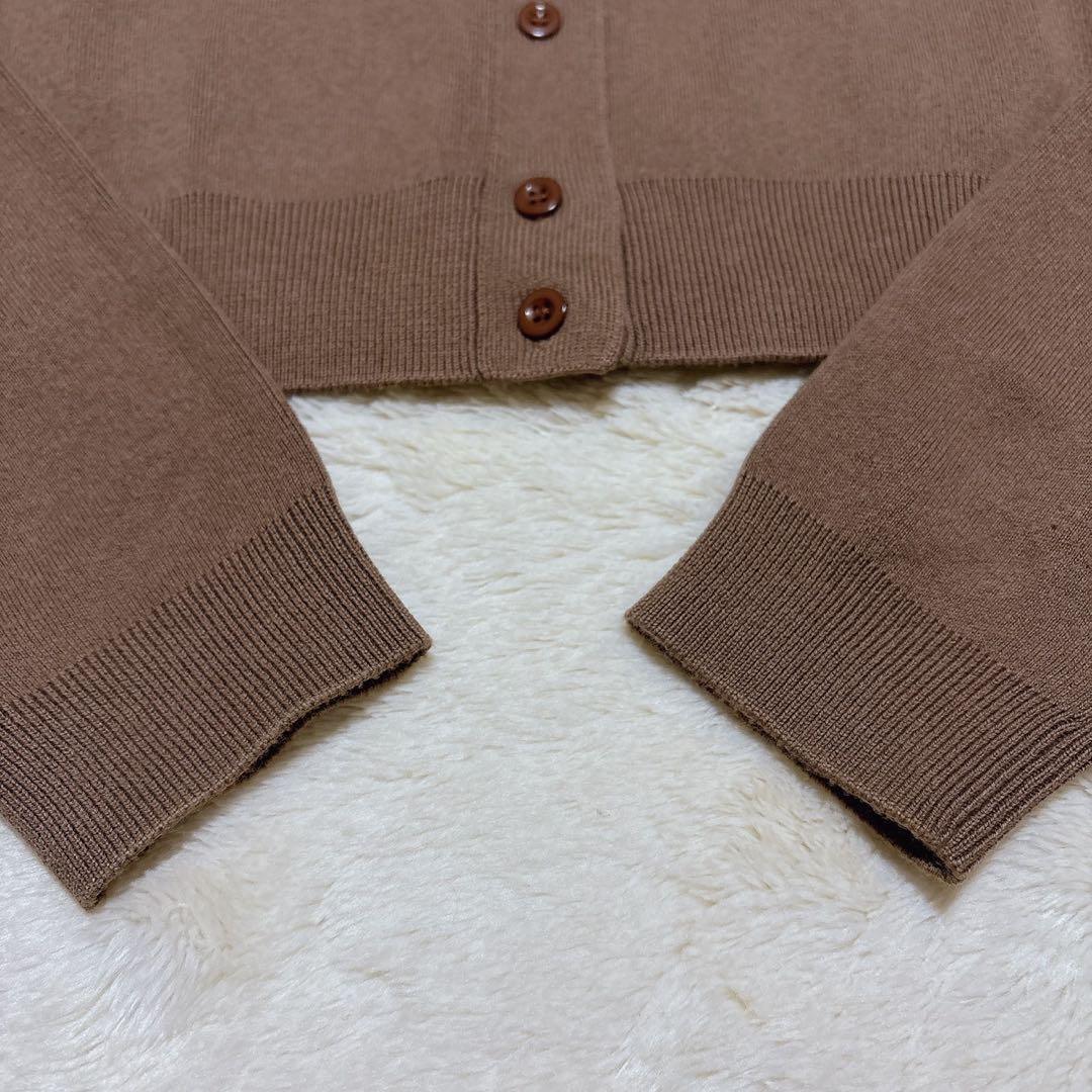 美品 CABaN コットンカシミヤ クルーネックカーディガン ブラウン XS