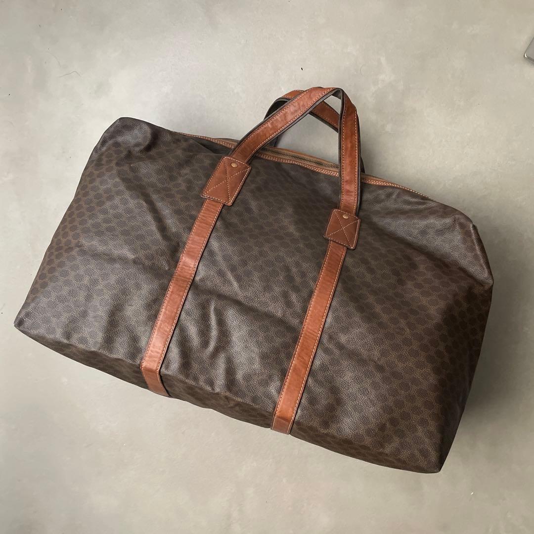 セリーヌ CELINE PVC レザー ボストンバッグ マカダム柄 ブラウン