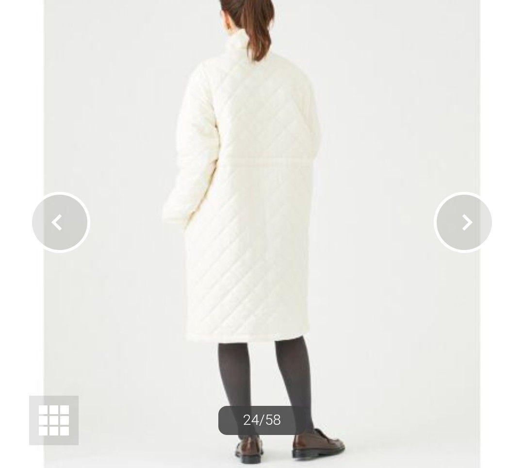 【美品】イエナ オフホワイト キルティング ロングコート ノーカラー