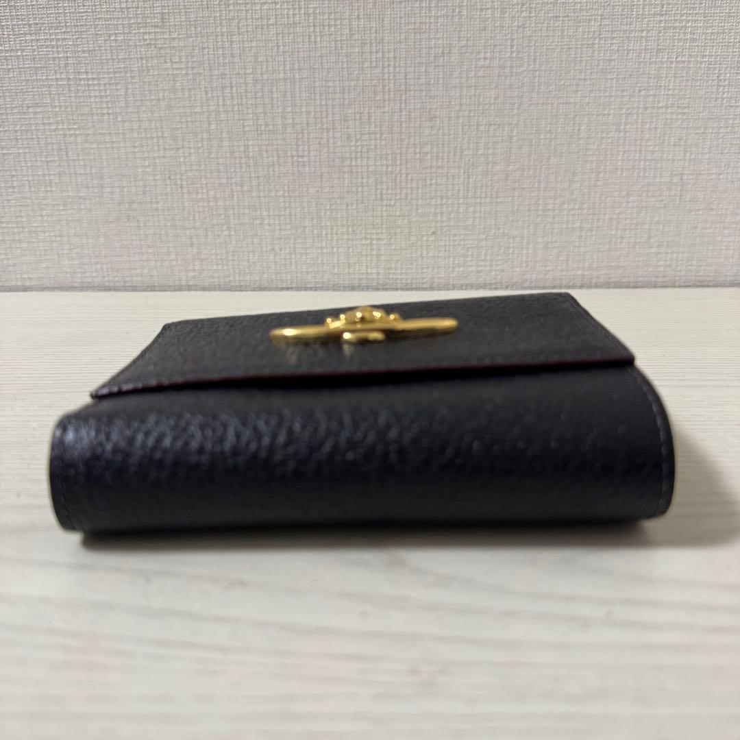 【新品】ヴィヴィアンウエストウッド 三つ折り　がま口　財布　レザー　オーブ 黒