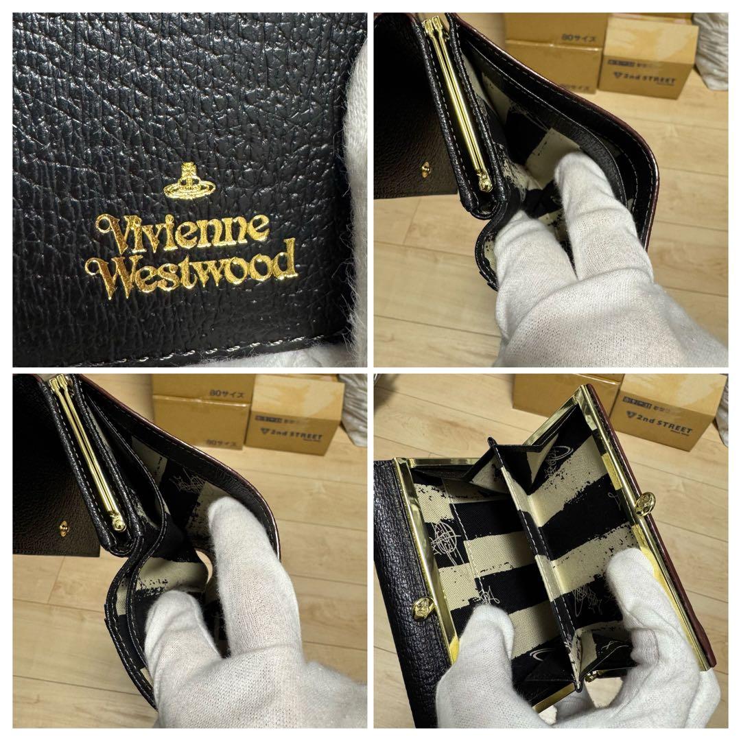 【新品】ヴィヴィアンウエストウッド 三つ折り　がま口　財布　レザー　オーブ 黒