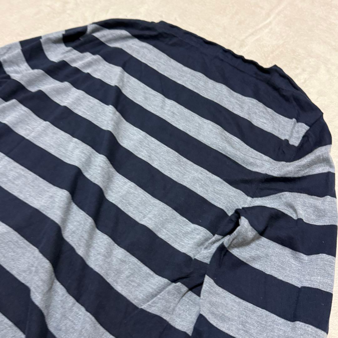 美品　グッチ　長袖ボーダーシャツ　シルク混　ロゴ　M グレー　ネイビー