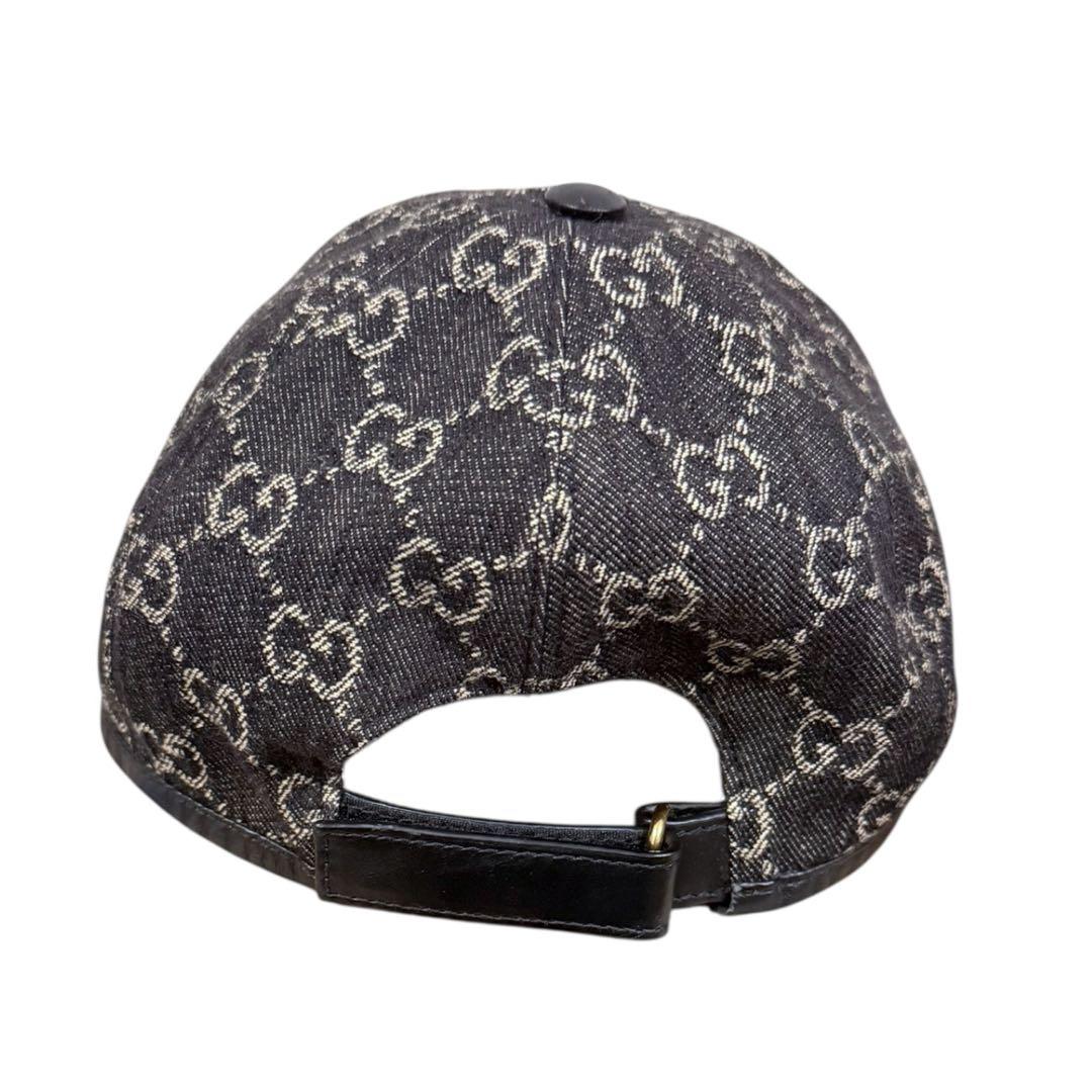 【希少】 GUCCI GG柄 キャップ ブラック レザー切替 美品 正規品 M