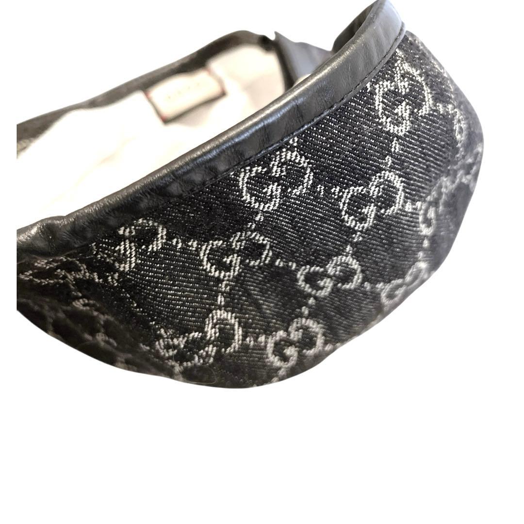 【希少】 GUCCI GG柄 キャップ ブラック レザー切替 美品 正規品 M