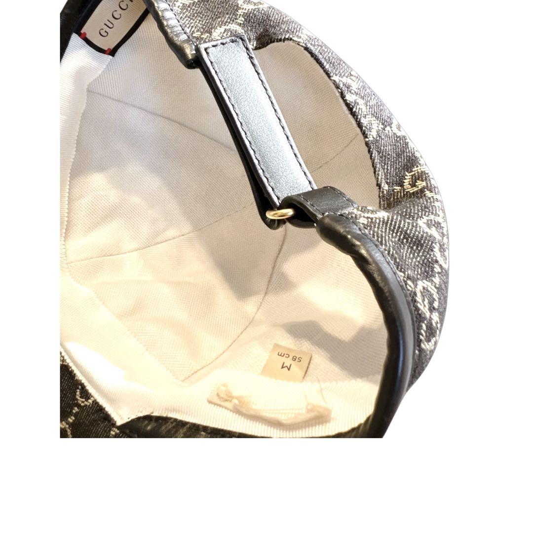 【希少】 GUCCI GG柄 キャップ ブラック レザー切替 美品 正規品 M