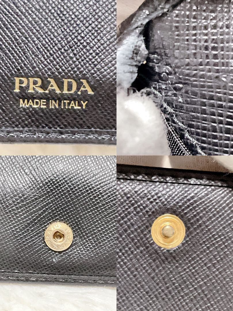 ♡美品♡PRADA プラダ 二つ折り財布 サフィアーノ ブラック 金具 ロゴ