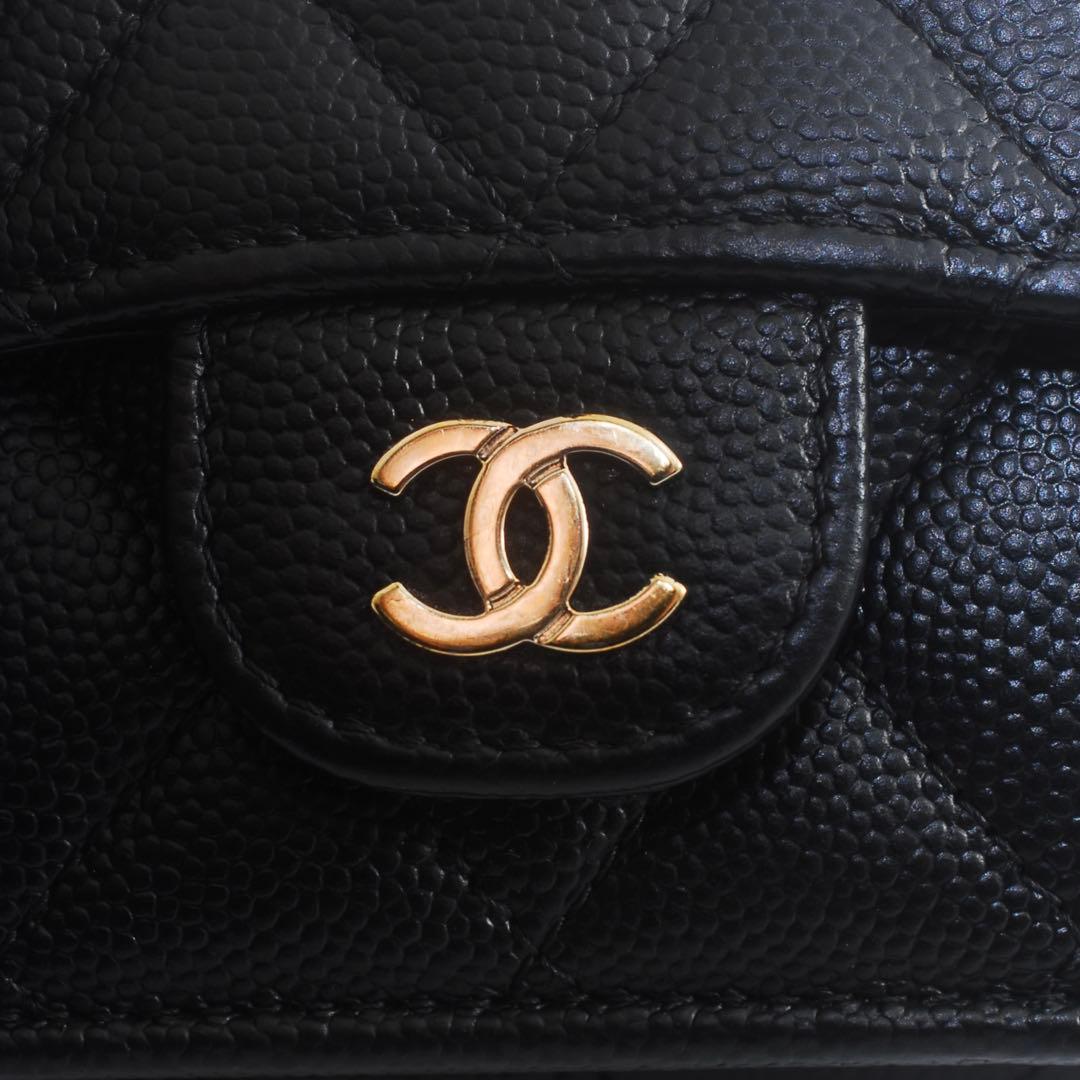シャネル＊CHANEL＊キャビアスキン＊マトラッセ＊三つ折り財布＊ブラック＊ココ