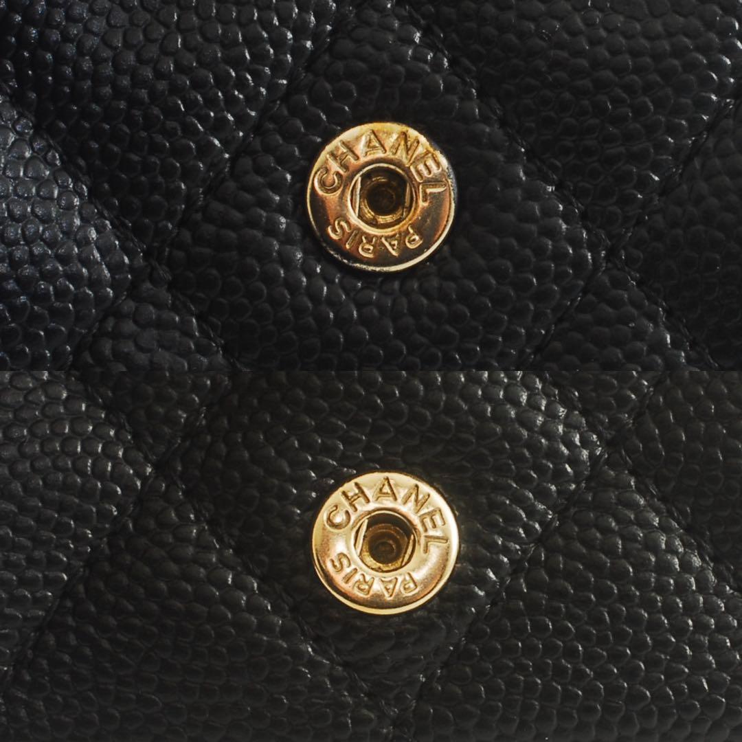 シャネル＊CHANEL＊キャビアスキン＊マトラッセ＊三つ折り財布＊ブラック＊ココ