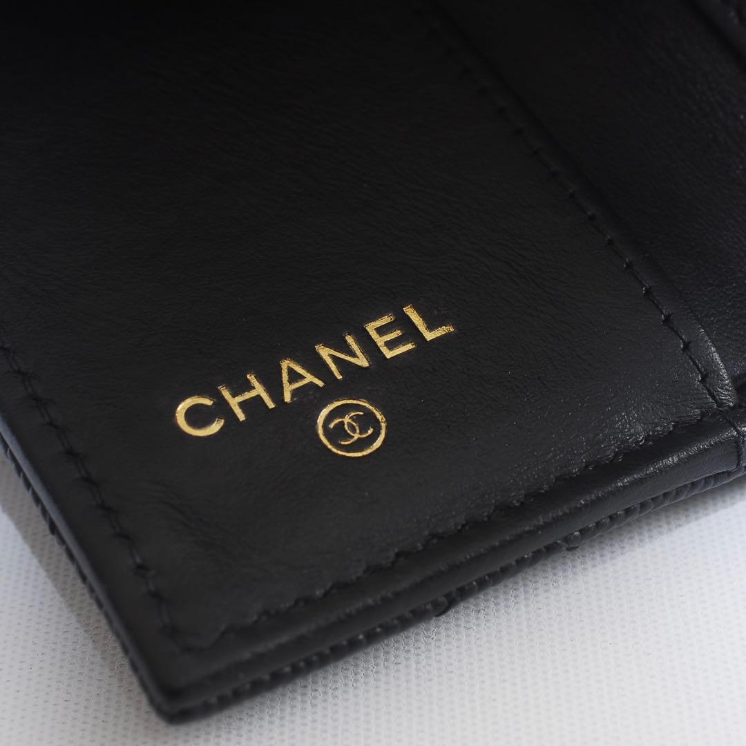 シャネル＊CHANEL＊キャビアスキン＊マトラッセ＊三つ折り財布＊ブラック＊ココ