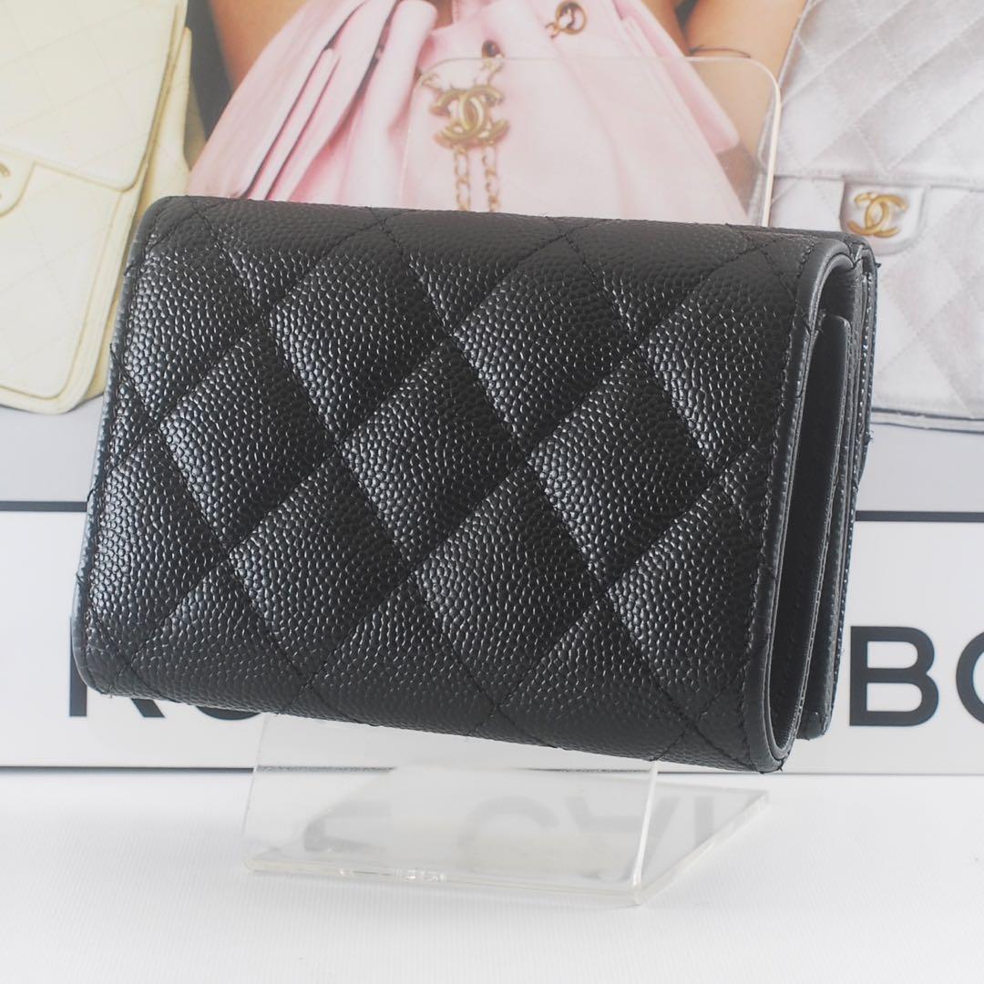 シャネル＊CHANEL＊キャビアスキン＊マトラッセ＊三つ折り財布＊ブラック＊ココ