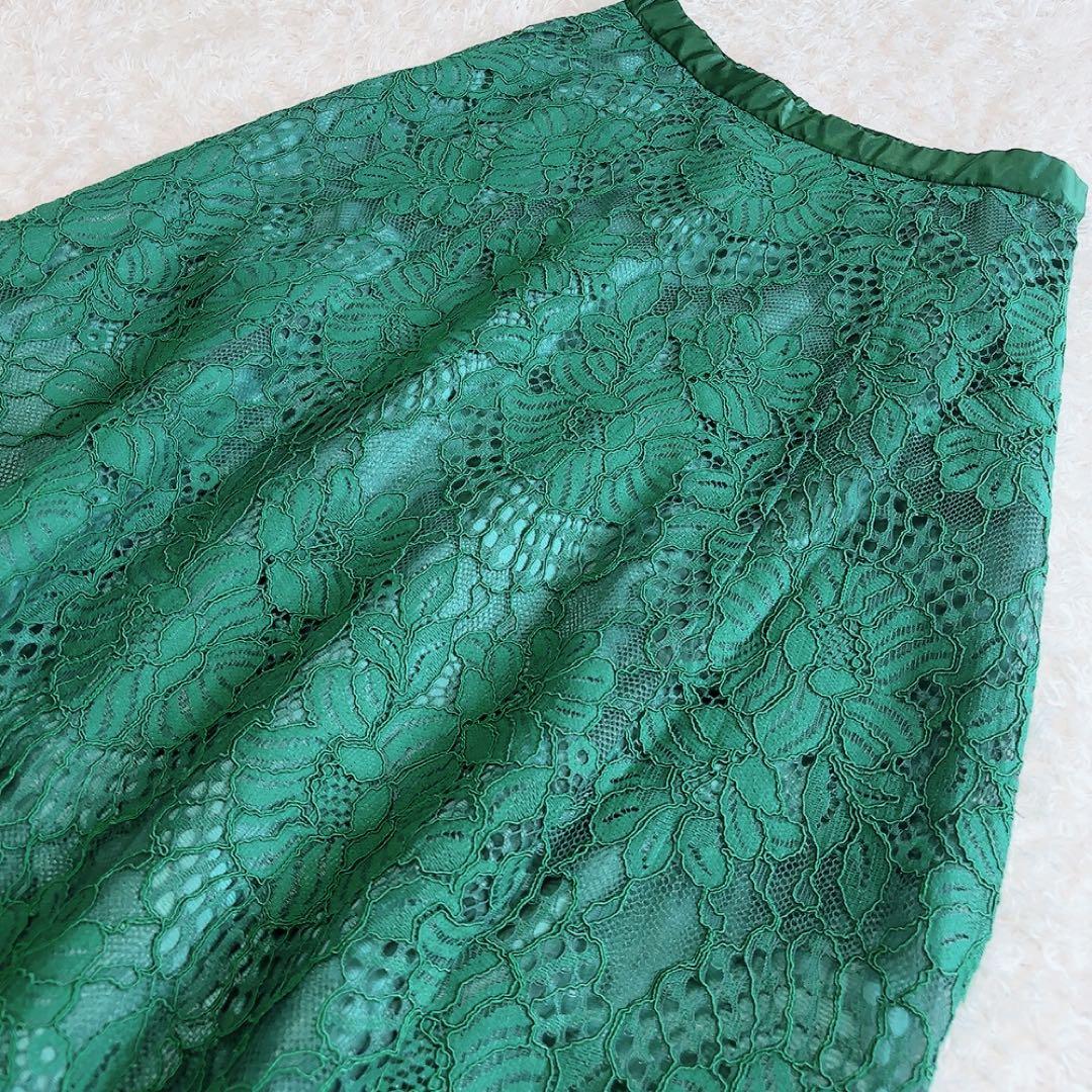 美品✨グレースクラス ロングフレアスカート 花柄　総レース グリーン 36