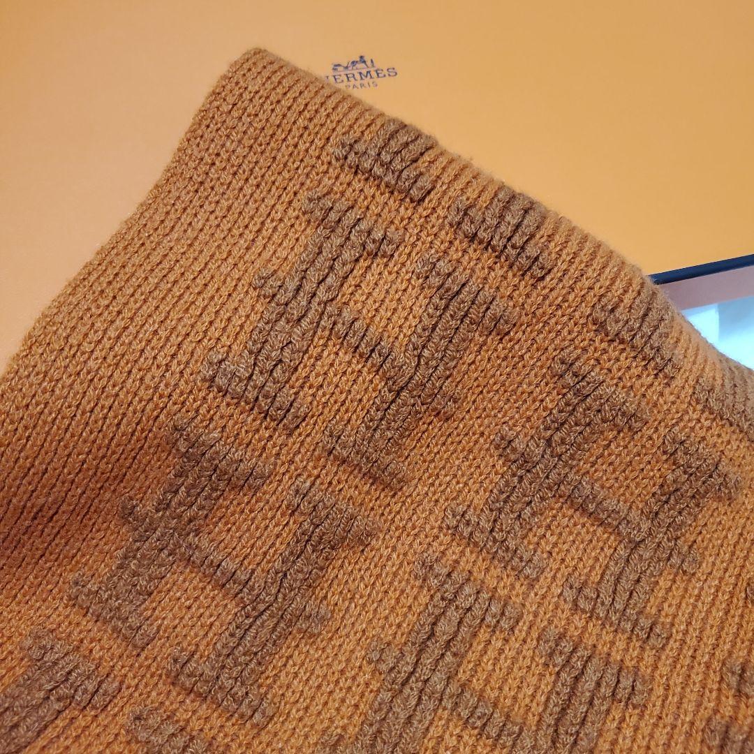 HERMÈS カシミヤHマーク Hロゴ オレンジマフラー ストール