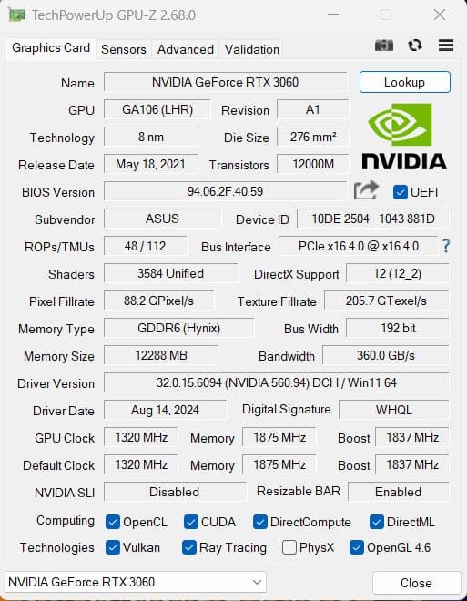 グラフィックボード・グラボ・ビデオカード ASUS RTX3060 12GB DUAL-RTX3060-O12G-V2