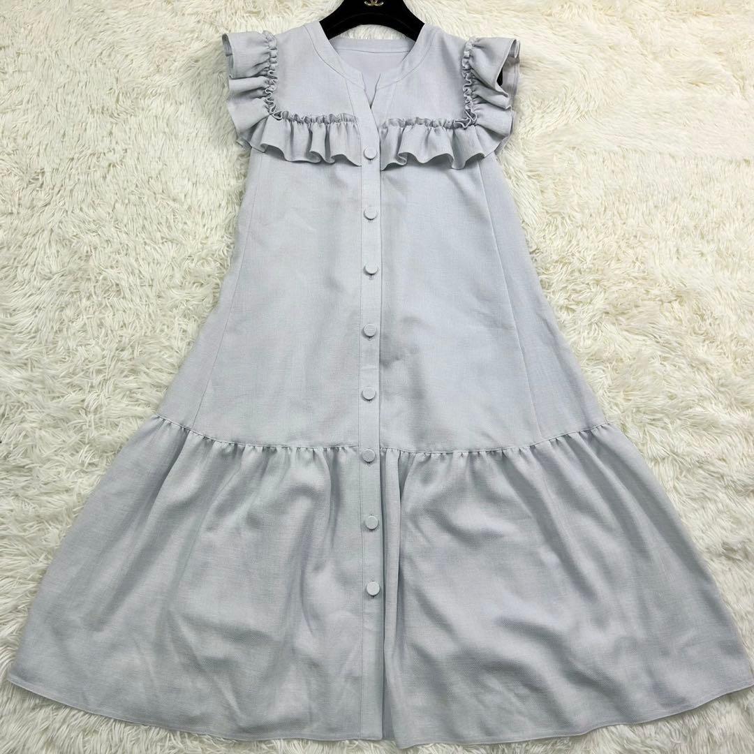 美品　ルネ　近年モデル　ノースリーブワンピース　手洗い可能　ライトグレー　36