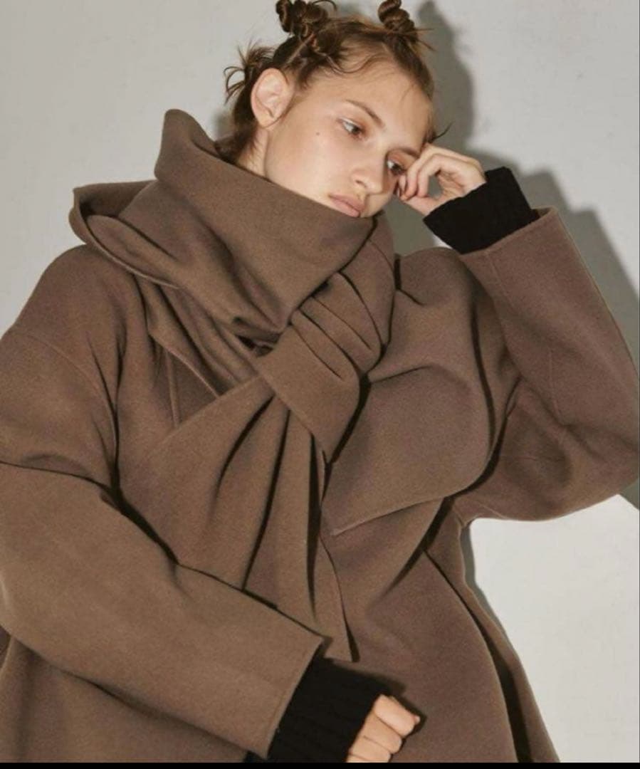 美品　todayful Stole Wool Coat モカ　36