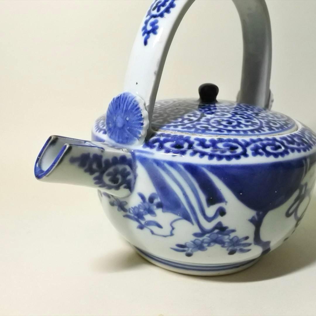 江戸中期　古伊万里　染付　蛸唐草　水注　持ち手　骨董品　アンティーク　j