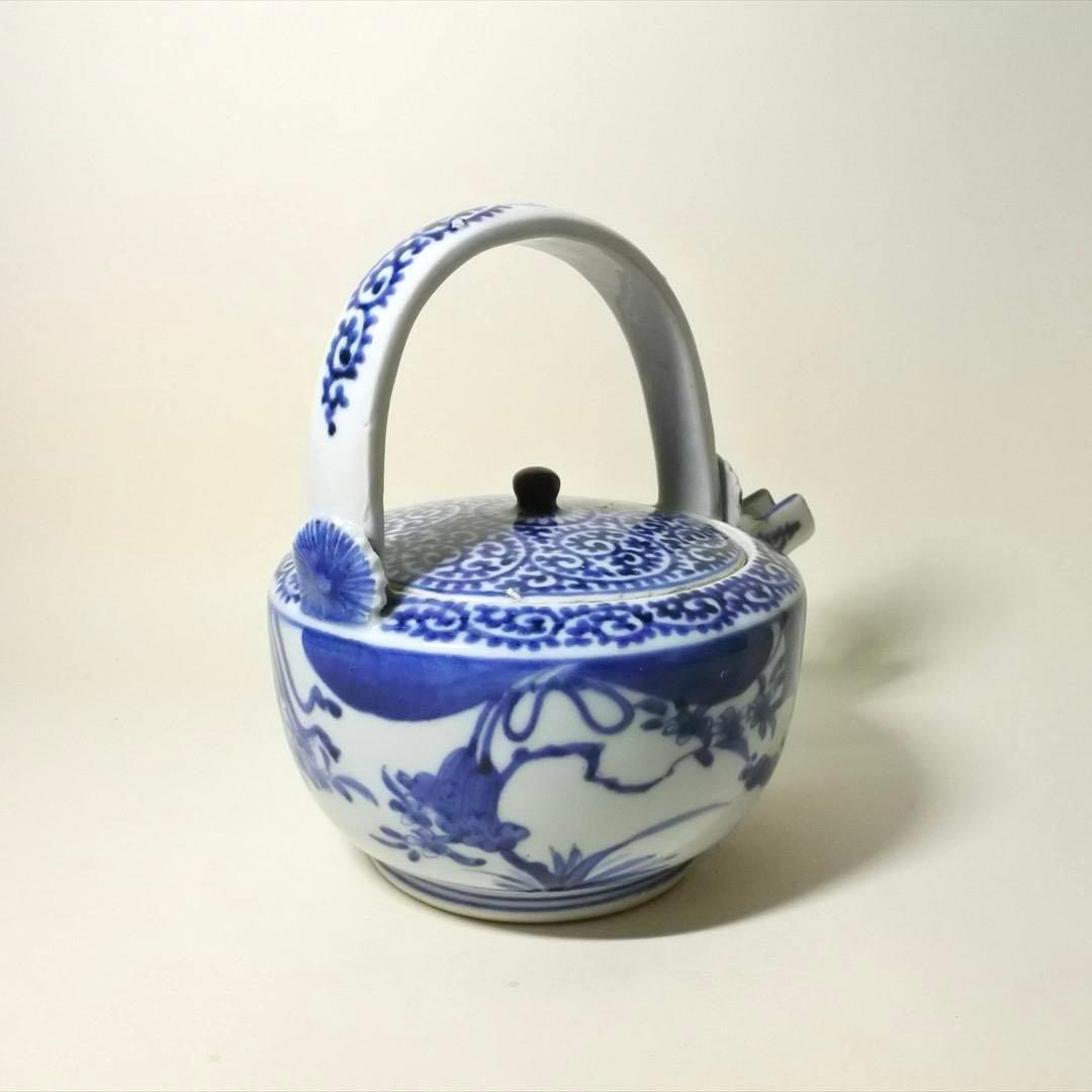 江戸中期　古伊万里　染付　蛸唐草　水注　持ち手　骨董品　アンティーク　j
