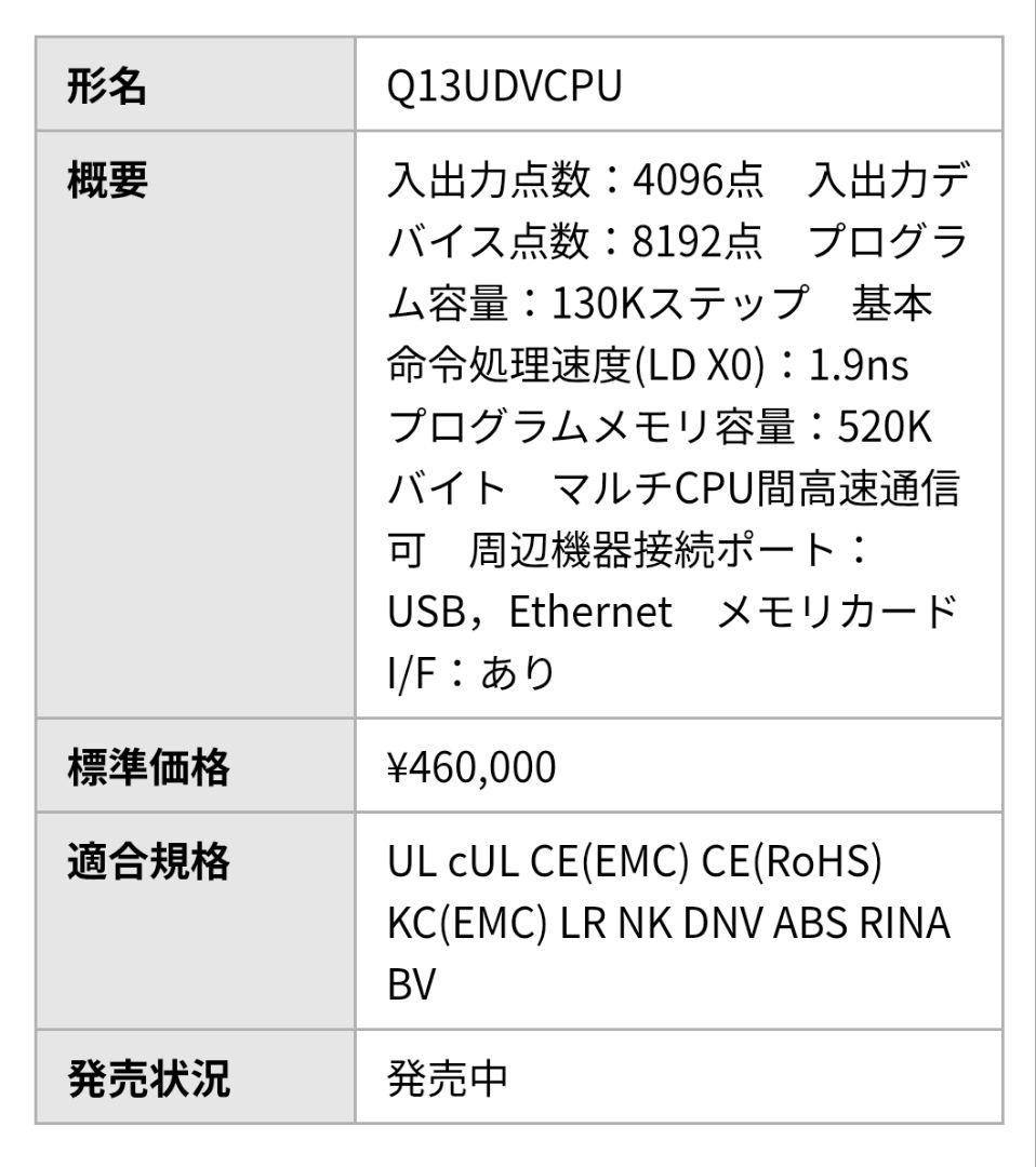 三菱電機　シーケンサCPU　Q13UDVCPU