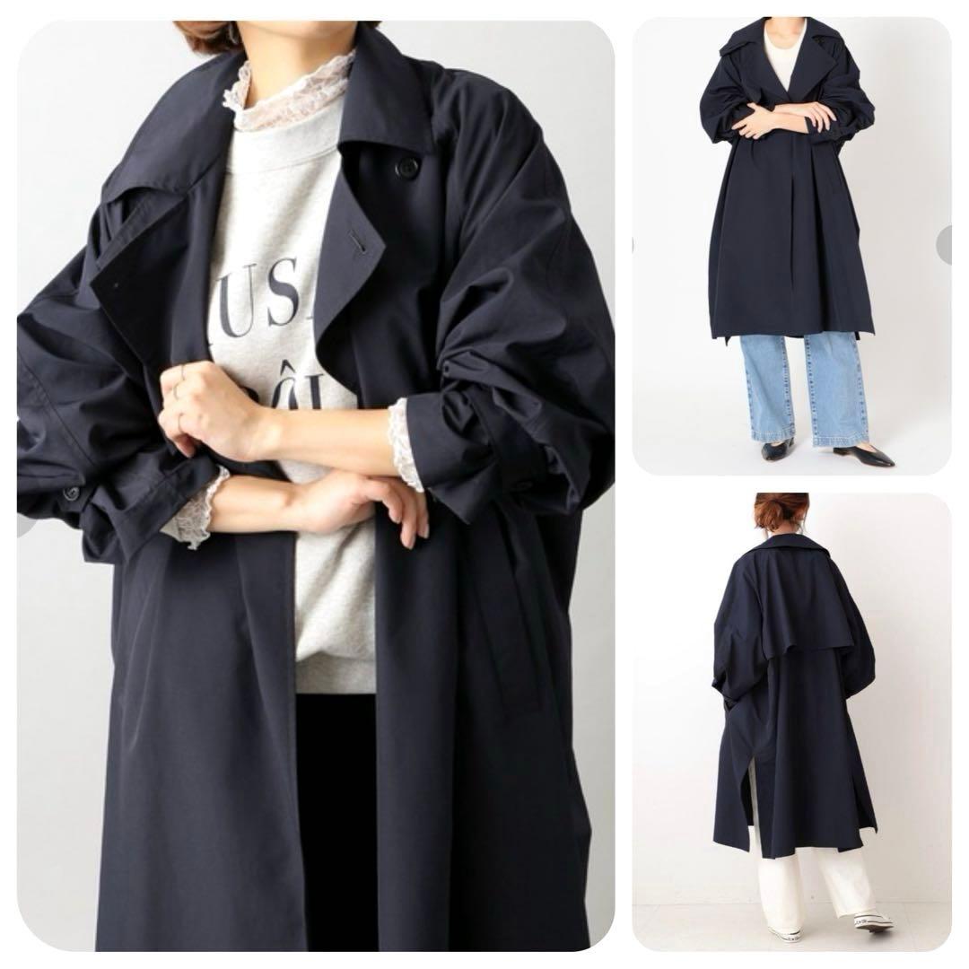 極美品☆IENA イエナ　Pe/ポプリンオーバートレンチコート　ネイビー　38
