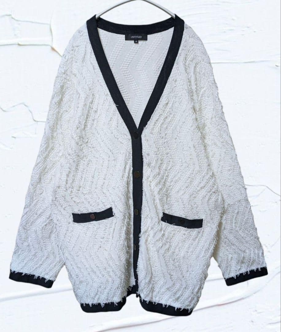 ❤美品❤UNTITLEDアンタイトル カーディガン 大きいサイズ 麻混 白 ４８