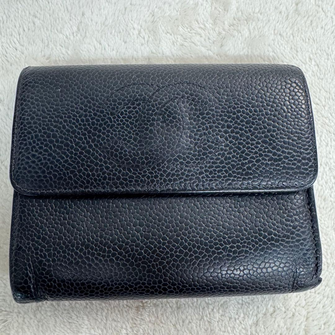 シャネル　CHANEL 財布　ウォレット　キャビアスキン　ブラック