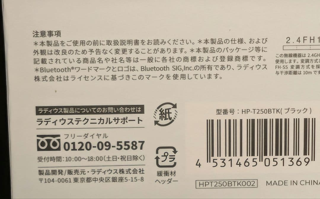 radius HP-T250BT ワイヤレスイヤホン ブラック