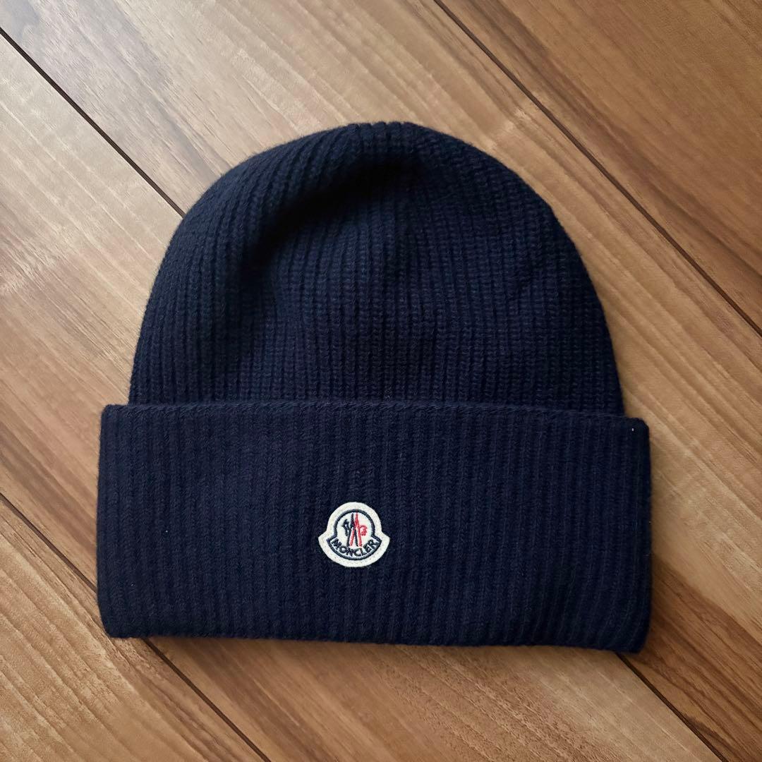 正規品 MONCLER ニットキャップ ビーニー ネイビー
